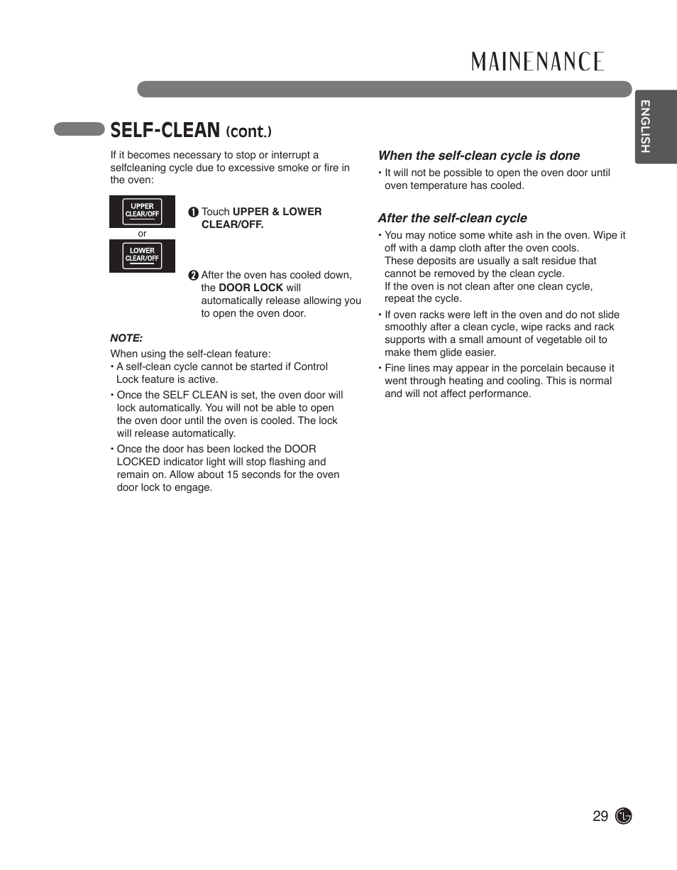 Self-clean, Cont.) | LG LWD3010ST User Manual | Page 29 / 76