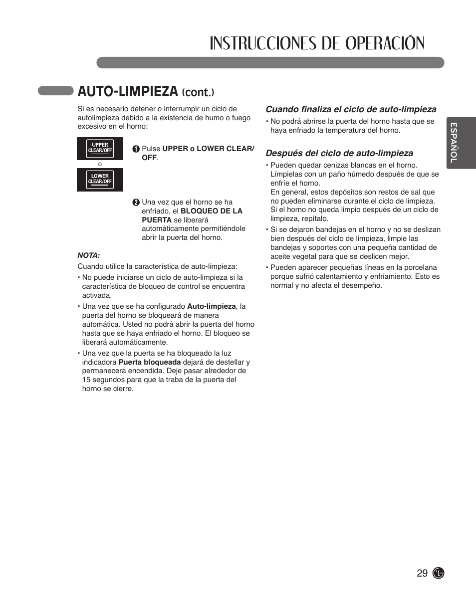 Instrucciones de operación, Auto-limpieza, Cont.) | LG LWD3010ST User Manual | Page 65 / 76