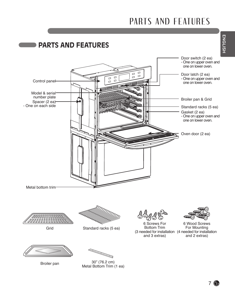Parts and features | LG LWD3010ST User Manual | Page 7 / 76