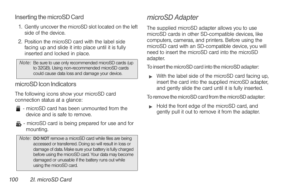 Microsd adapter | LG LGLS670 User Manual | Page 114 / 213