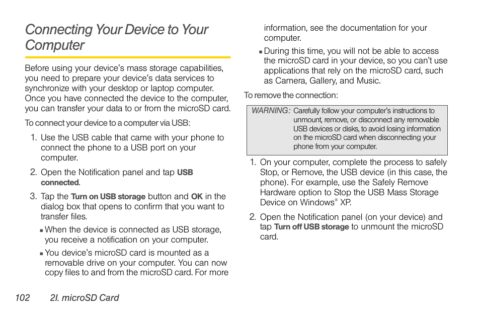 Connecting your device to your computer | LG LGLS670 User Manual | Page 116 / 213