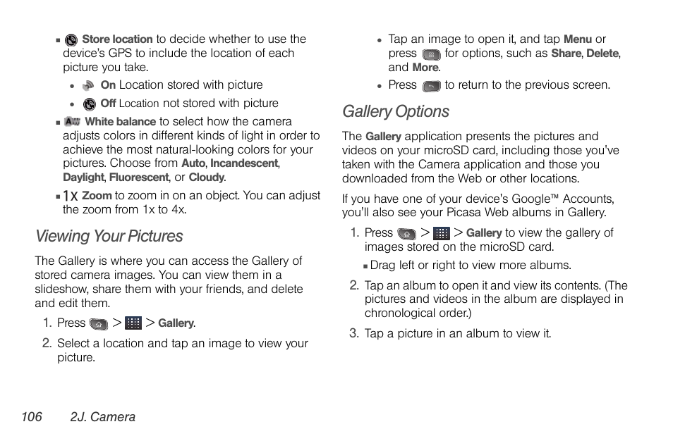Viewing your pictures, Gallery options | LG LGLS670 User Manual | Page 120 / 213