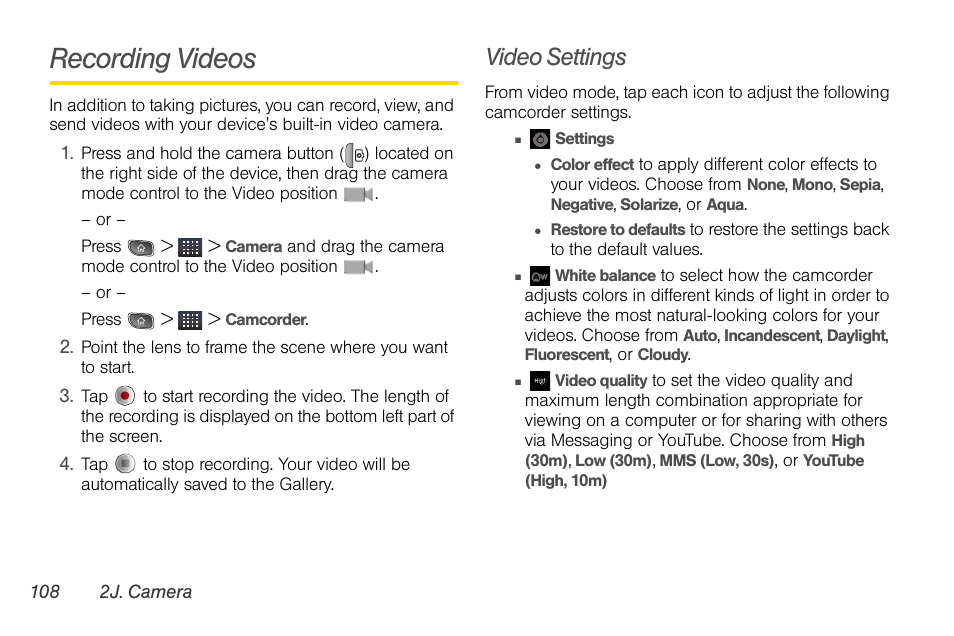 Recording videos, Video settings | LG LGLS670 User Manual | Page 122 / 213