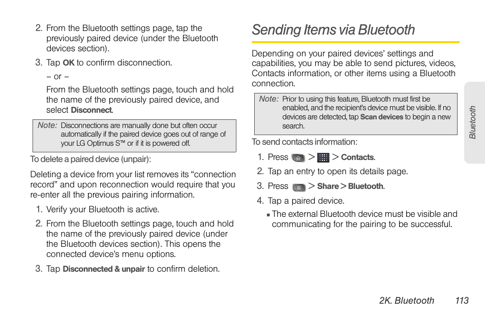 Sending items via bluetooth | LG LGLS670 User Manual | Page 127 / 213