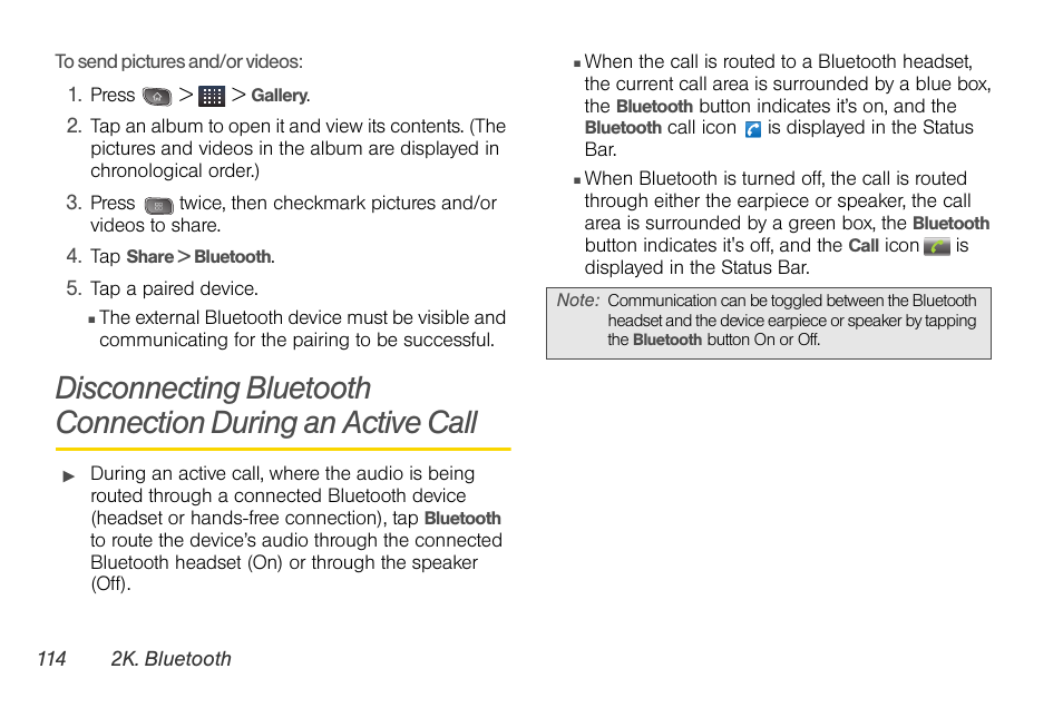 Disconnecting bluetooth connection, During an active call | LG LGLS670 User Manual | Page 128 / 213