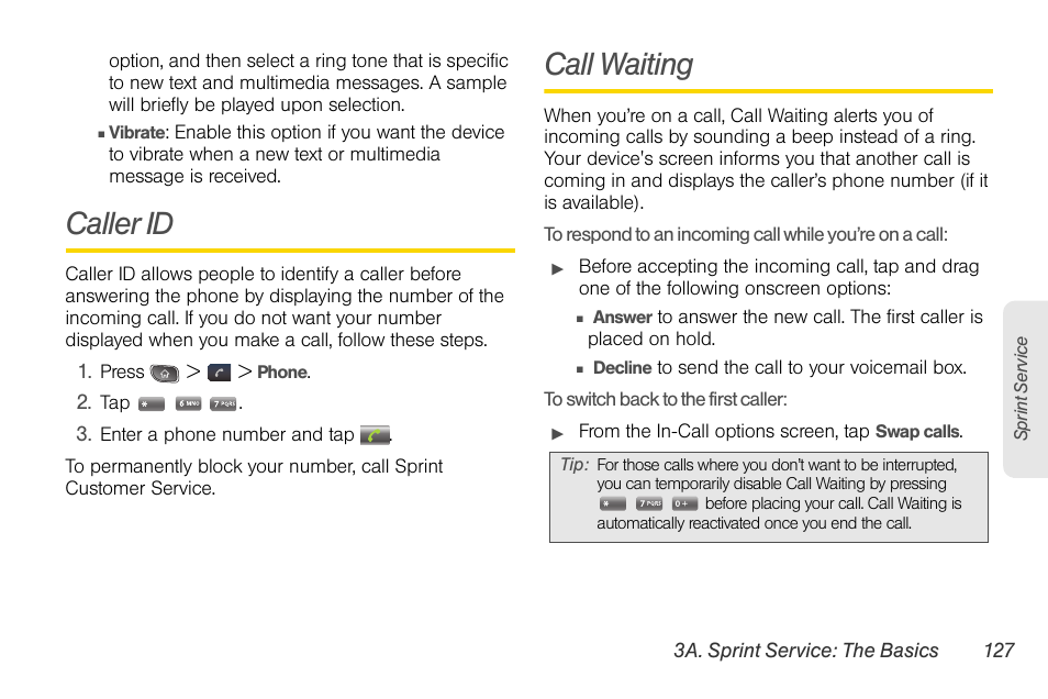 Caller id, Call waiting | LG LGLS670 User Manual | Page 141 / 213