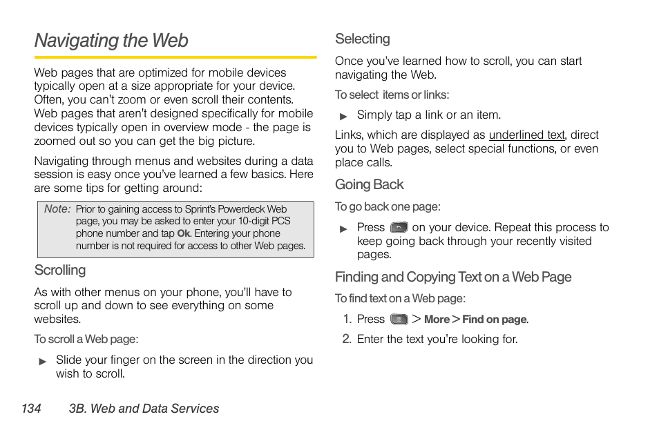 Navigating the web | LG LGLS670 User Manual | Page 148 / 213