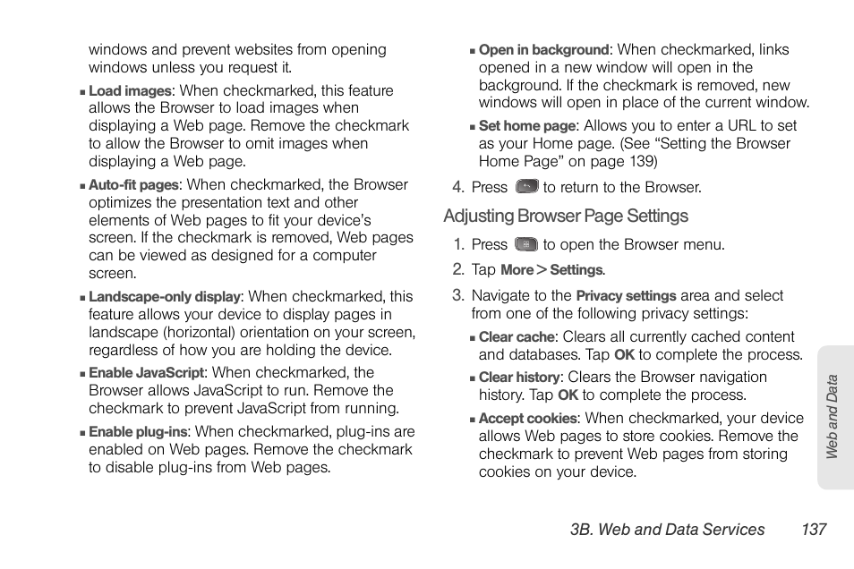 Adjusting browser page settings | LG LGLS670 User Manual | Page 151 / 213