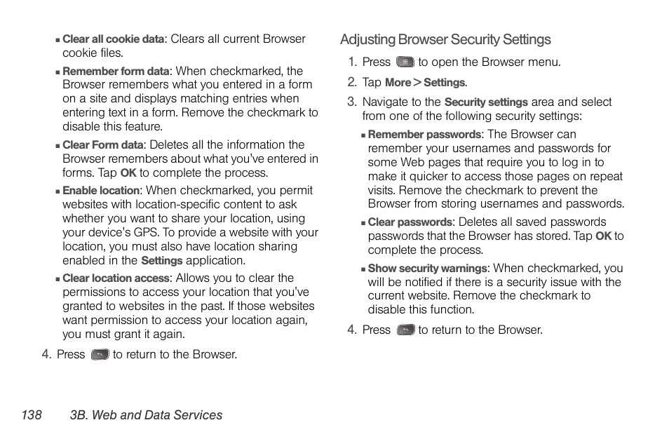 Adjusting browser security settings | LG LGLS670 User Manual | Page 152 / 213