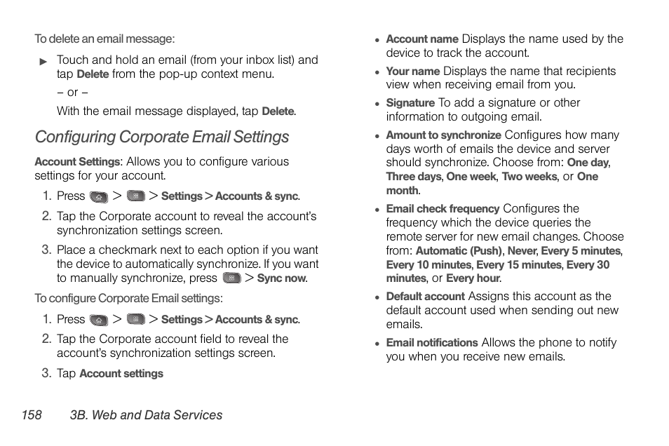 Configuring corporate email settings | LG LGLS670 User Manual | Page 172 / 213