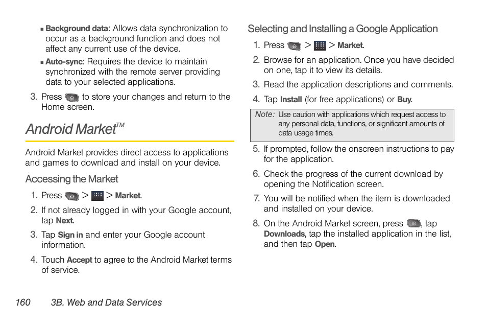 Android markettm, Android market | LG LGLS670 User Manual | Page 174 / 213