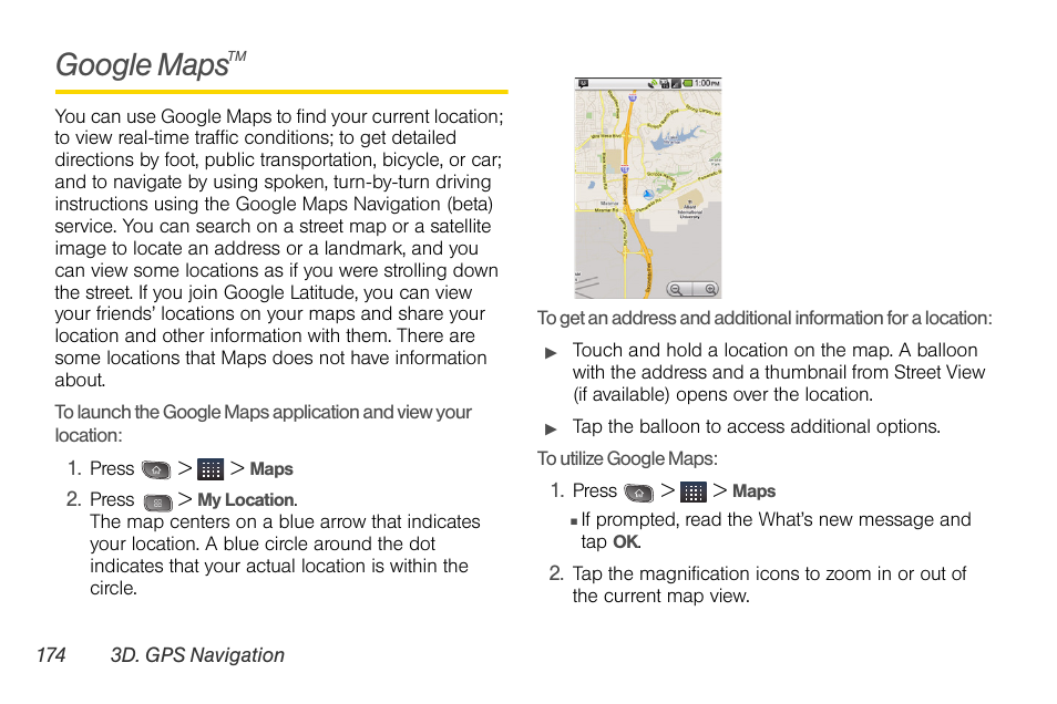 Google mapstm, Google maps | LG LGLS670 User Manual | Page 188 / 213