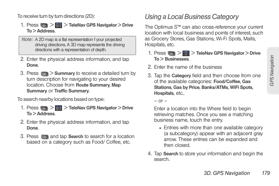 Using a local business category | LG LGLS670 User Manual | Page 193 / 213