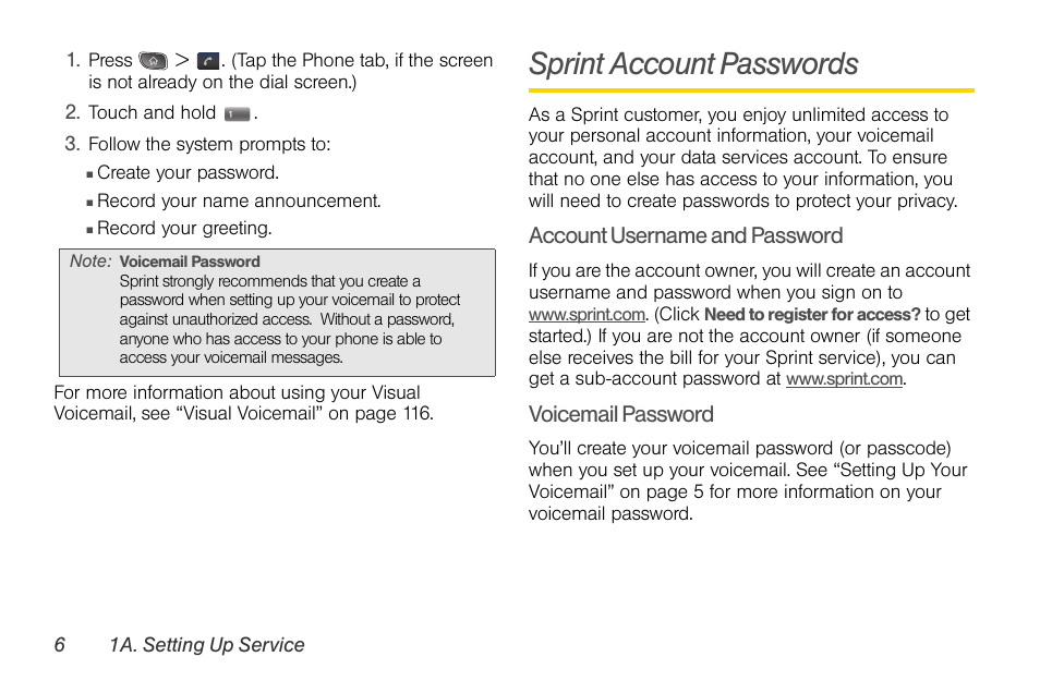 Sprint account passwords | LG LGLS670 User Manual | Page 20 / 213