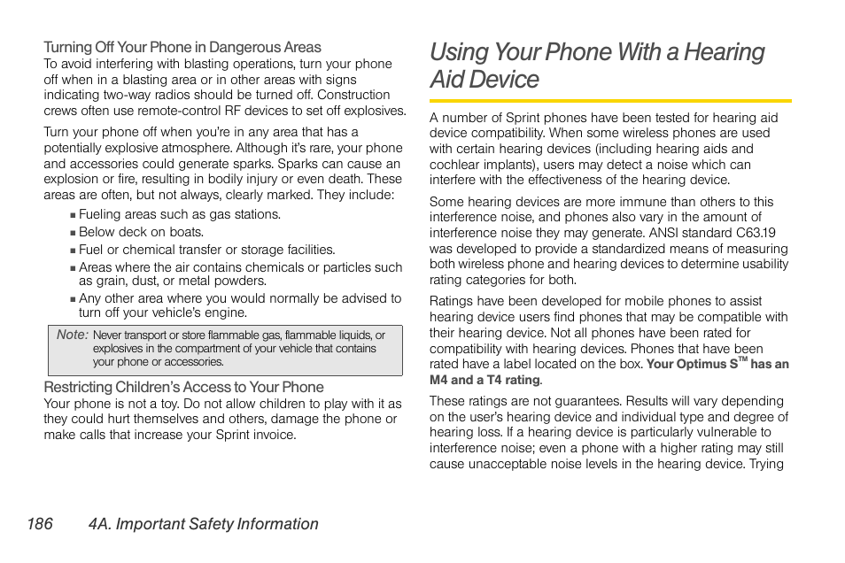 Using your phone with a hearing aid device, Using your phone with a hearing aid device 186 | LG LGLS670 User Manual | Page 200 / 213