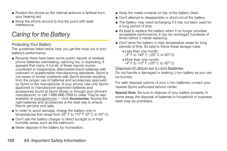 Caring for the battery | LG LGLS670 User Manual | Page 202 / 213
