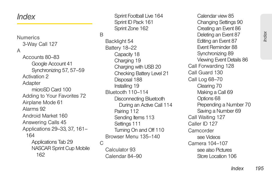 Index | LG LGLS670 User Manual | Page 209 / 213