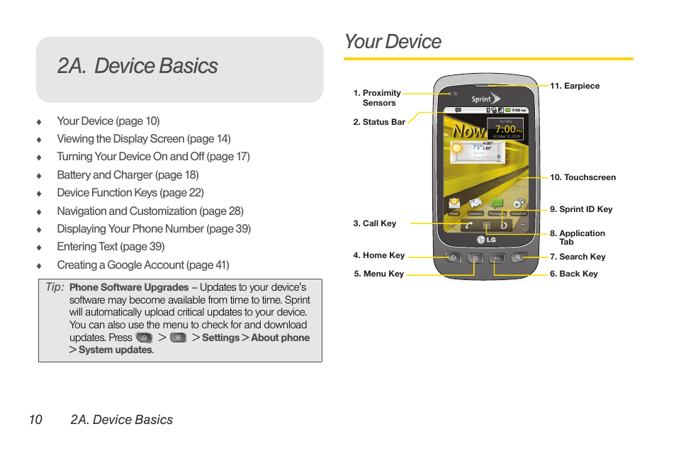 2a. device basics, Your device | LG LGLS670 User Manual | Page 24 / 213