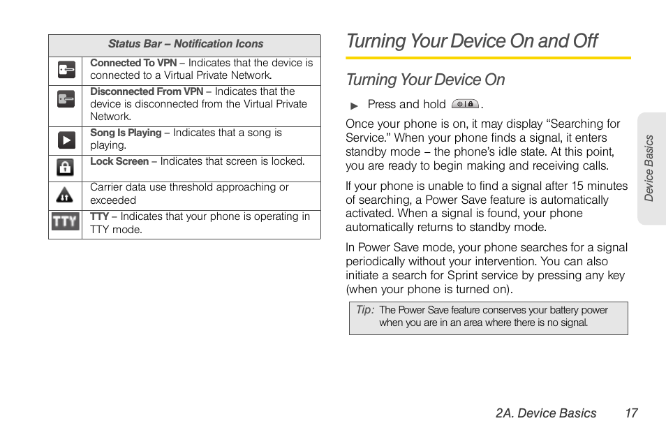 Turning your device on and off, Turning your device on | LG LGLS670 User Manual | Page 31 / 213