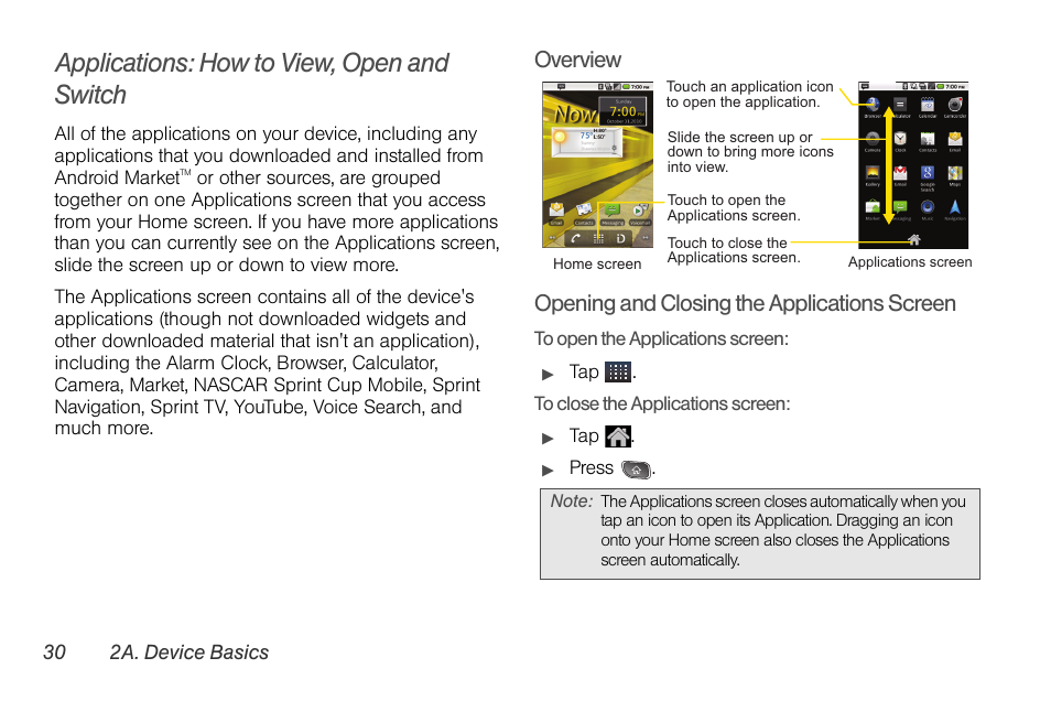 Applications: how to view, open and switch | LG LGLS670 User Manual | Page 44 / 213