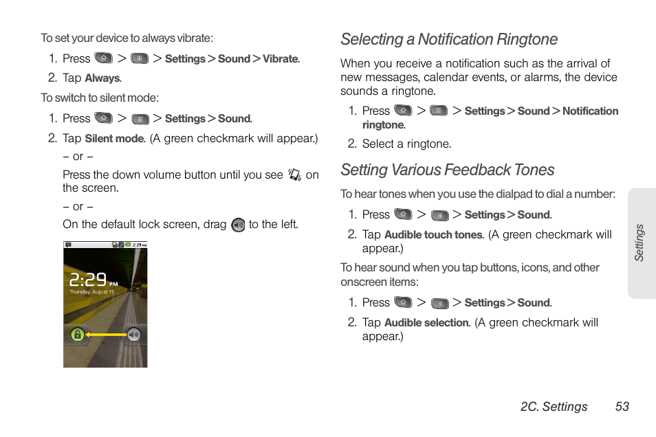 Selecting a notification ringtone, Setting various feedback tones | LG LGLS670 User Manual | Page 67 / 213