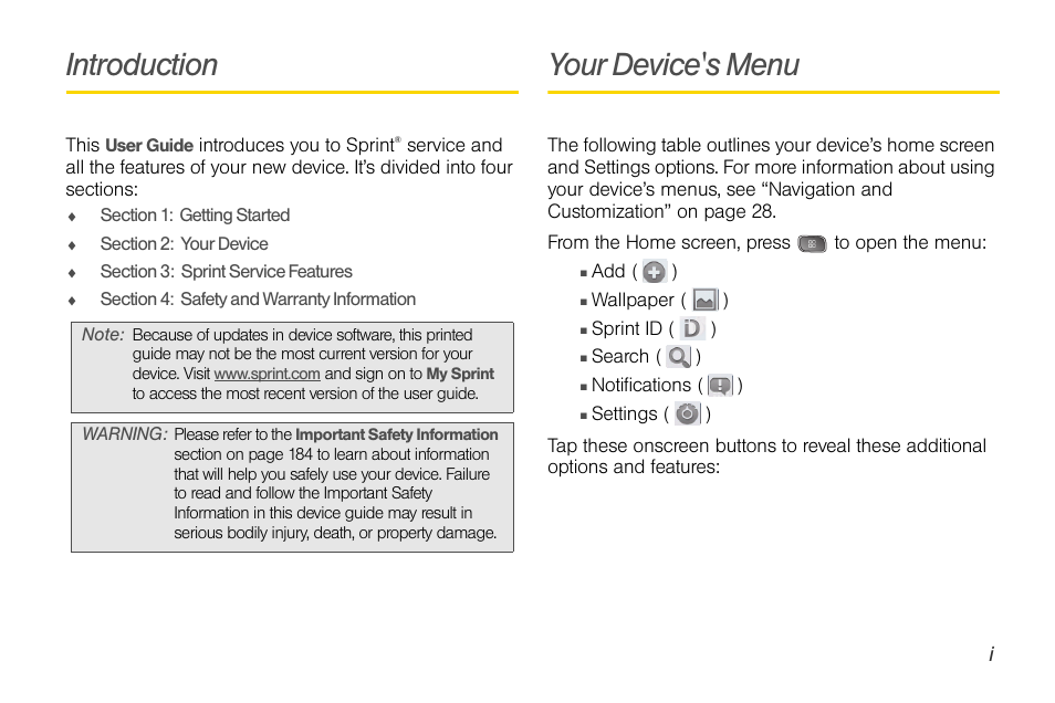 Introduction, Your device's menu | LG LGLS670 User Manual | Page 7 / 213