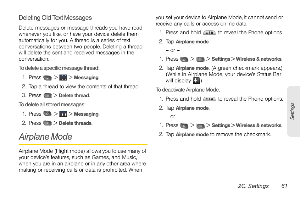 Airplane mode | LG LGLS670 User Manual | Page 75 / 213