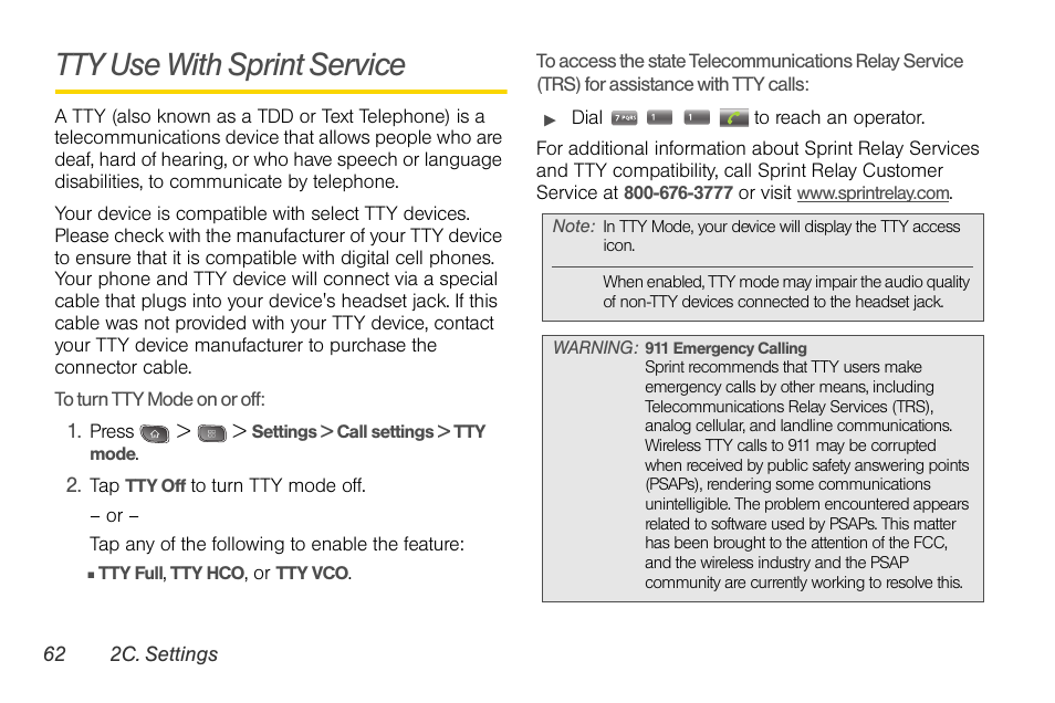 Tty use with sprint service | LG LGLS670 User Manual | Page 76 / 213