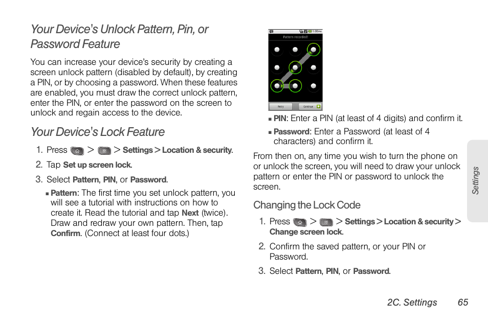 Your device's lock feature | LG LGLS670 User Manual | Page 79 / 213