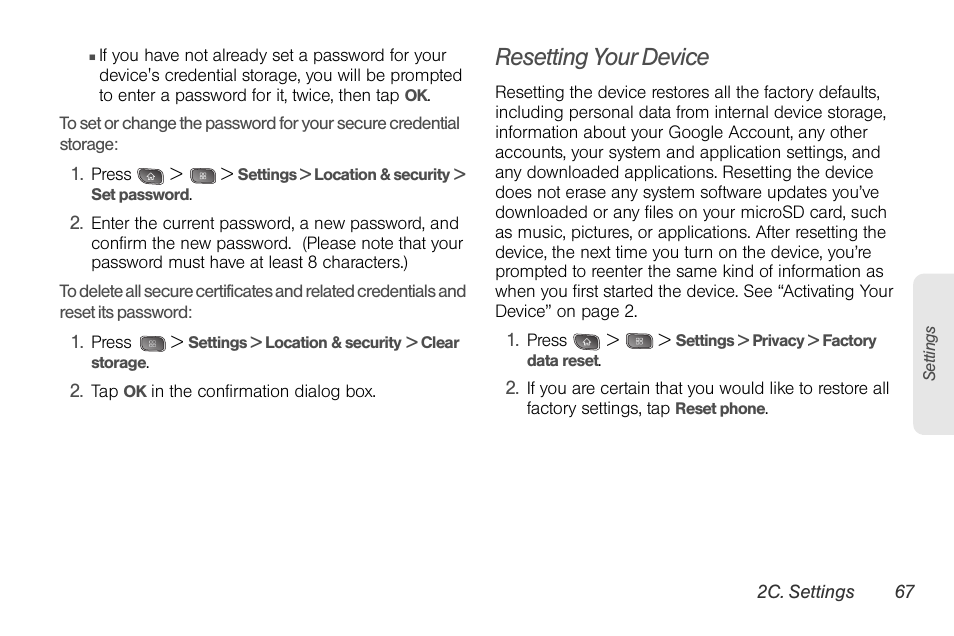 Resetting your device | LG LGLS670 User Manual | Page 81 / 213