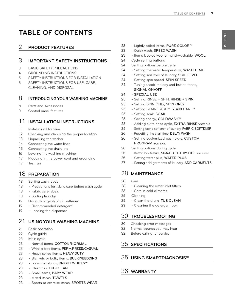 LG WT5070CW User Manual | Page 7 / 76