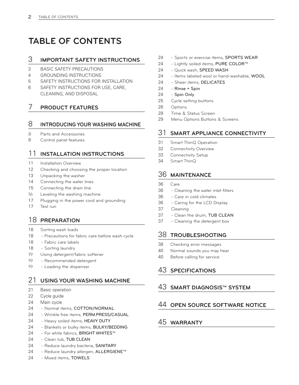 LG WT6001HVA User Manual | Page 2 / 92