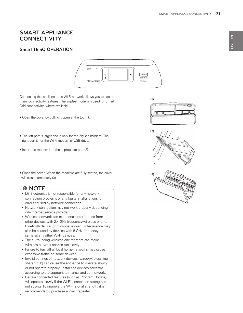 Smart appliance connectivity, Smart thinq operation | LG WT6001HVA User Manual | Page 31 / 92