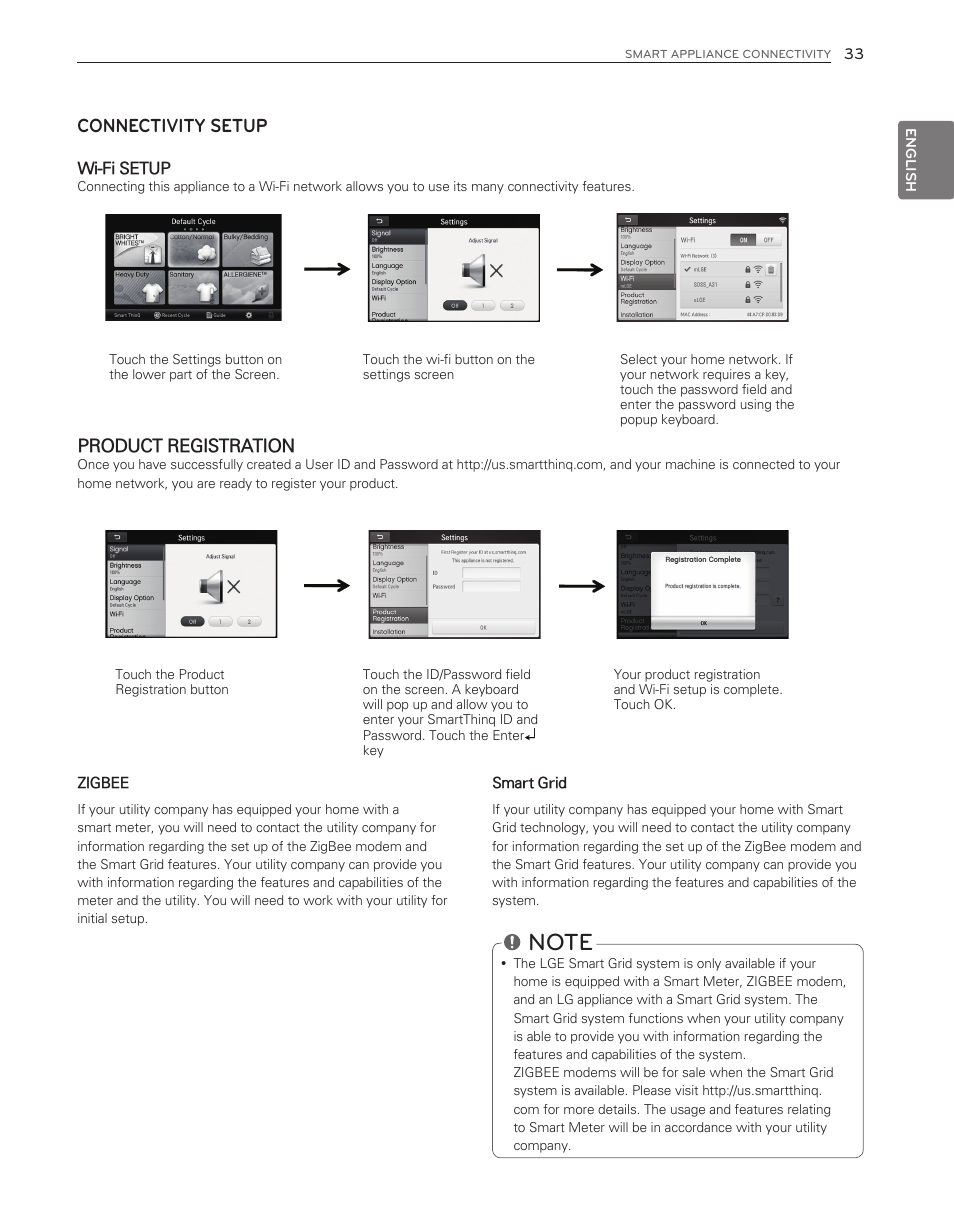 Connectivity setup, Product registration | LG WT6001HVA User Manual | Page 33 / 92