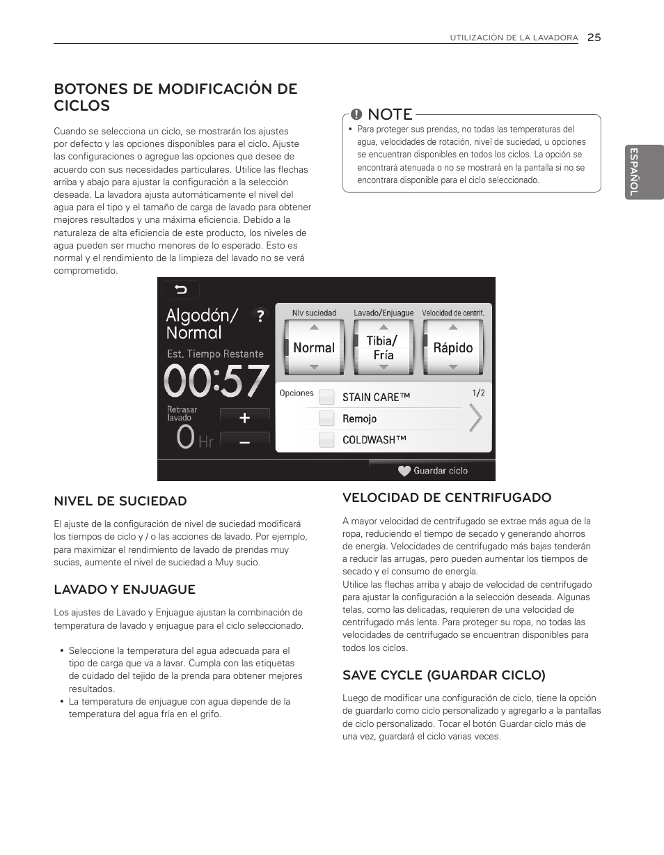 Botones de modificación de ciclos | LG WT6001HVA User Manual | Page 71 / 92
