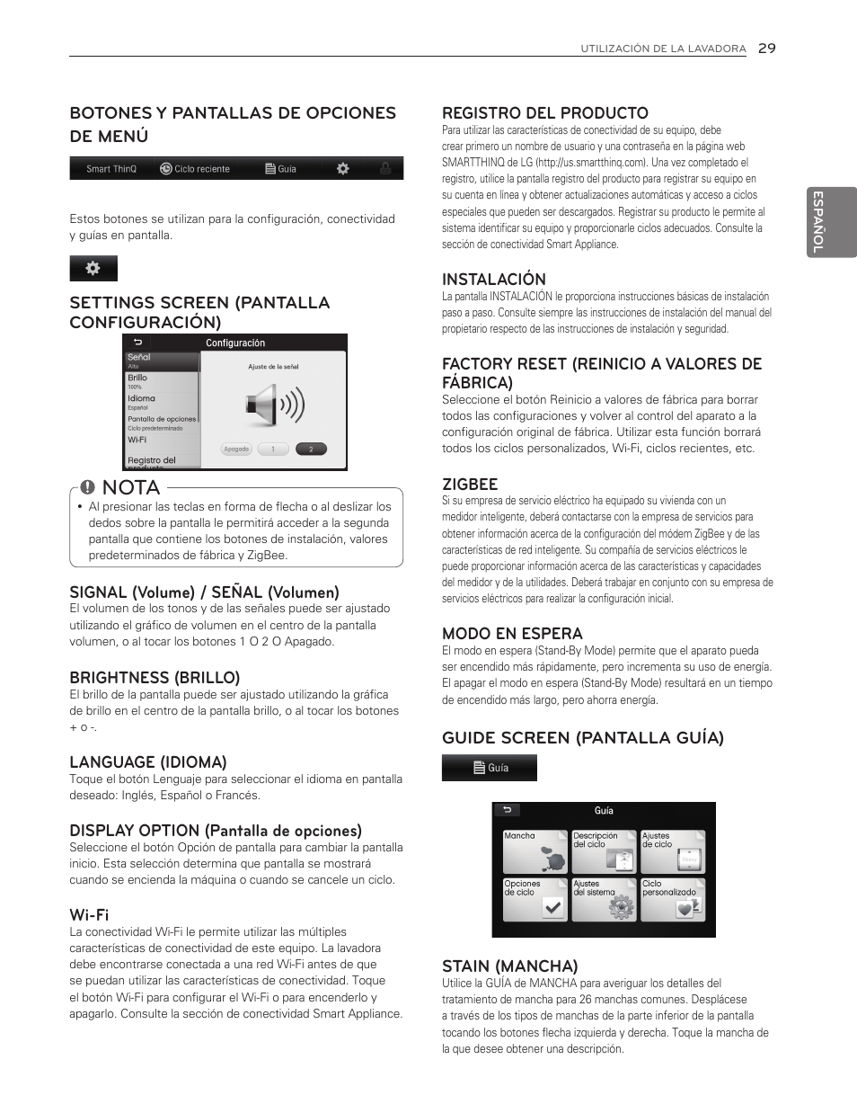 Nota | LG WT6001HVA User Manual | Page 75 / 92