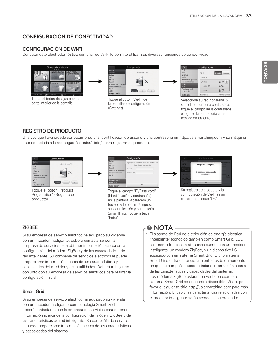 Nota, Configuración de conectividad | LG WT6001HVA User Manual | Page 79 / 92