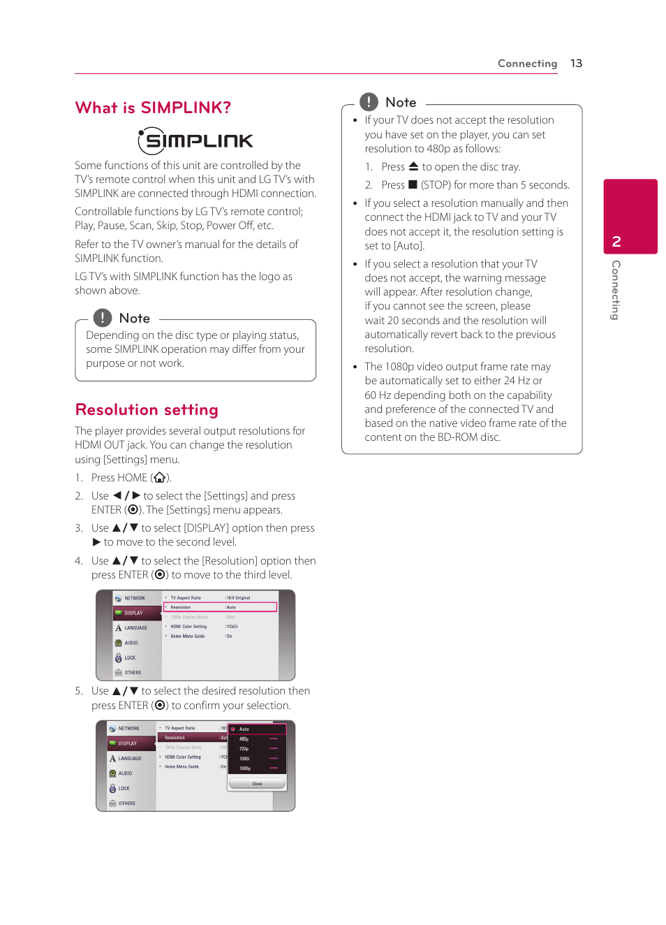 What is simplink, Resolution setting, 13 – what is simplink? 13 – resolution setting | LG BPM34 User Manual | Page 13 / 62