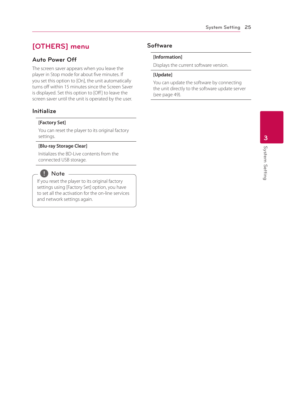 Others] menu, 25 – [others] menu | LG BPM34 User Manual | Page 25 / 62