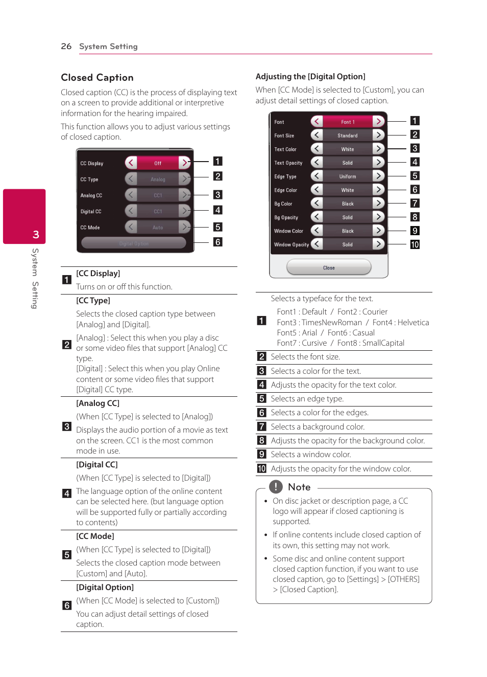 Closed caption | LG BPM34 User Manual | Page 26 / 62