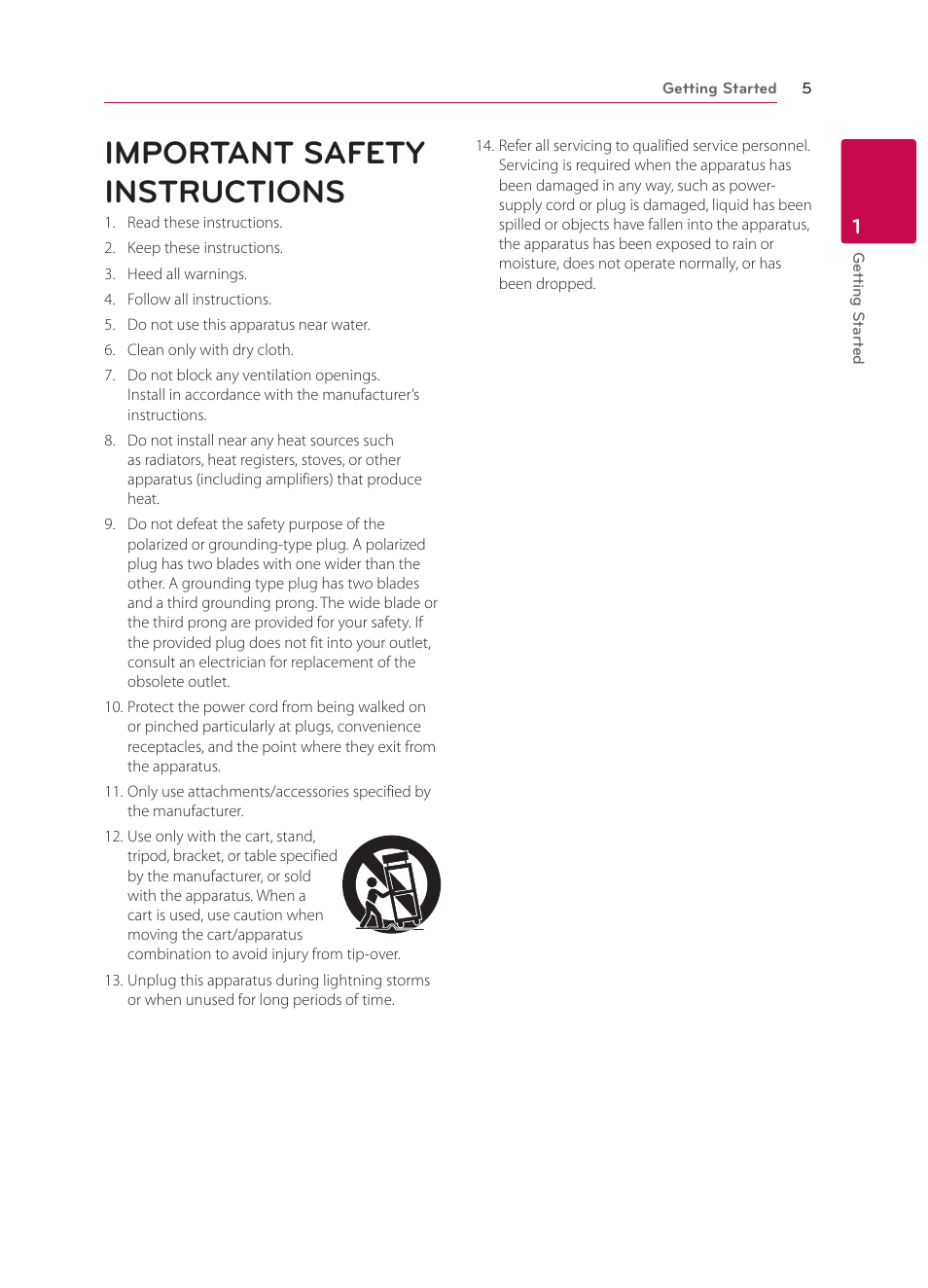 Important safety instructions | LG BPM34 User Manual | Page 5 / 62