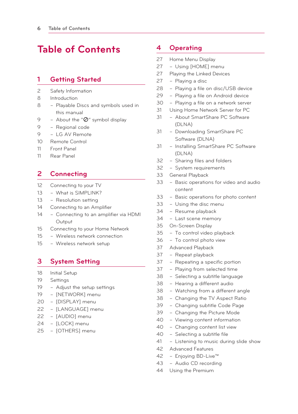 LG BPM34 User Manual | Page 6 / 62