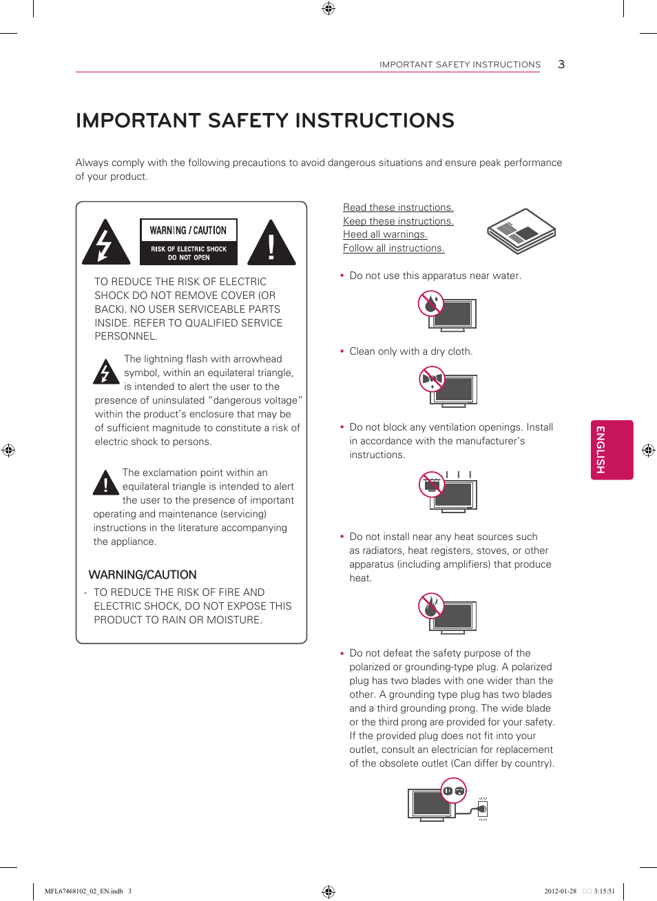 Important safety instructions | LG 55LS5700 User Manual | Page 3 / 40