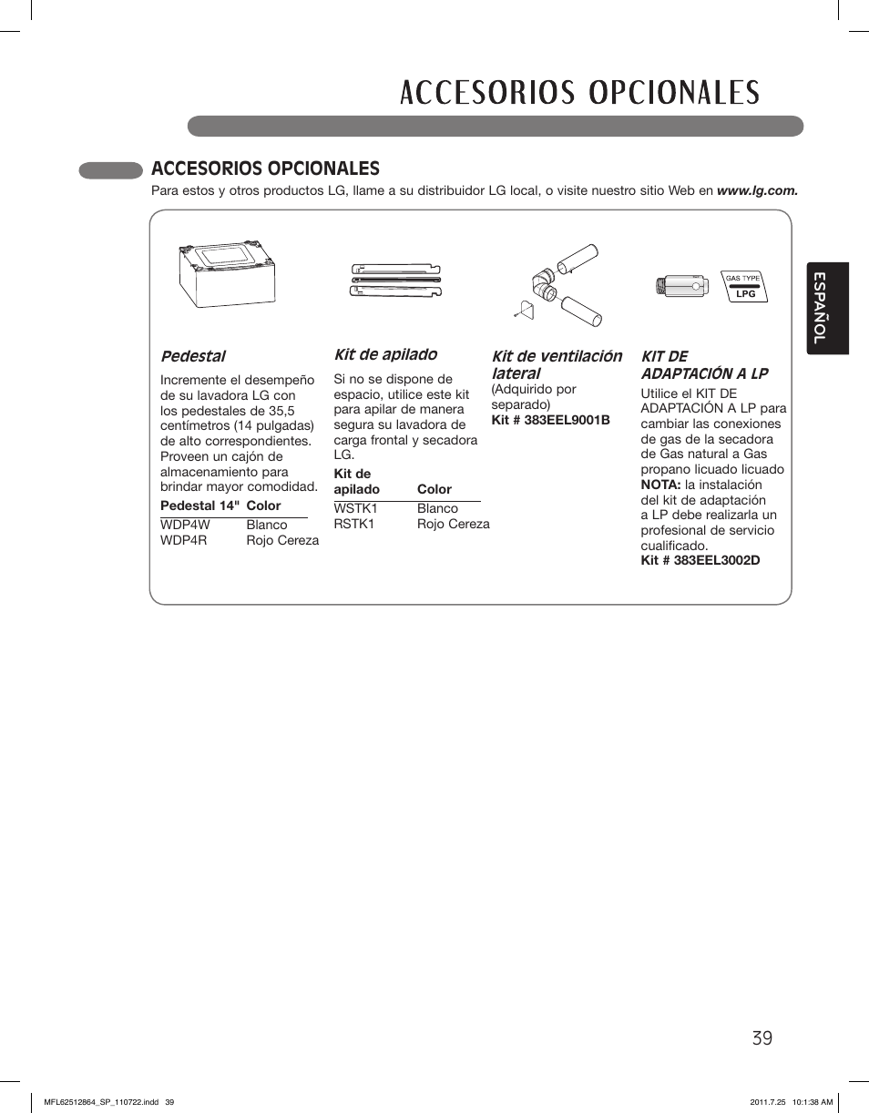Accesorios opcionales | LG DLG2351W User Manual | Page 85 / 92