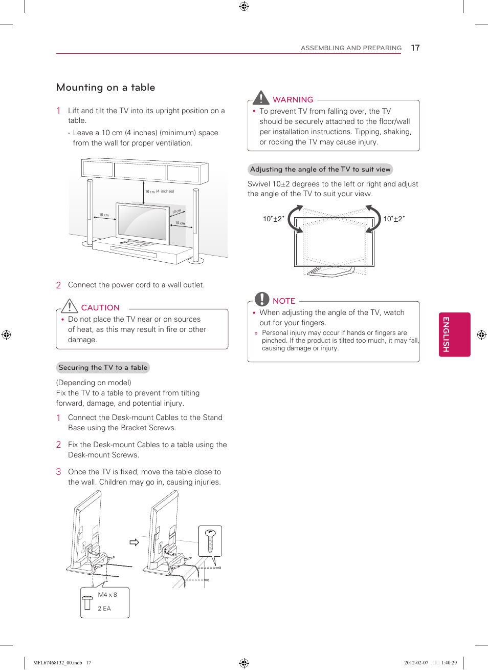 Mounting on a table, See p.17) | LG 47LM6200 User Manual | Page 17 / 44