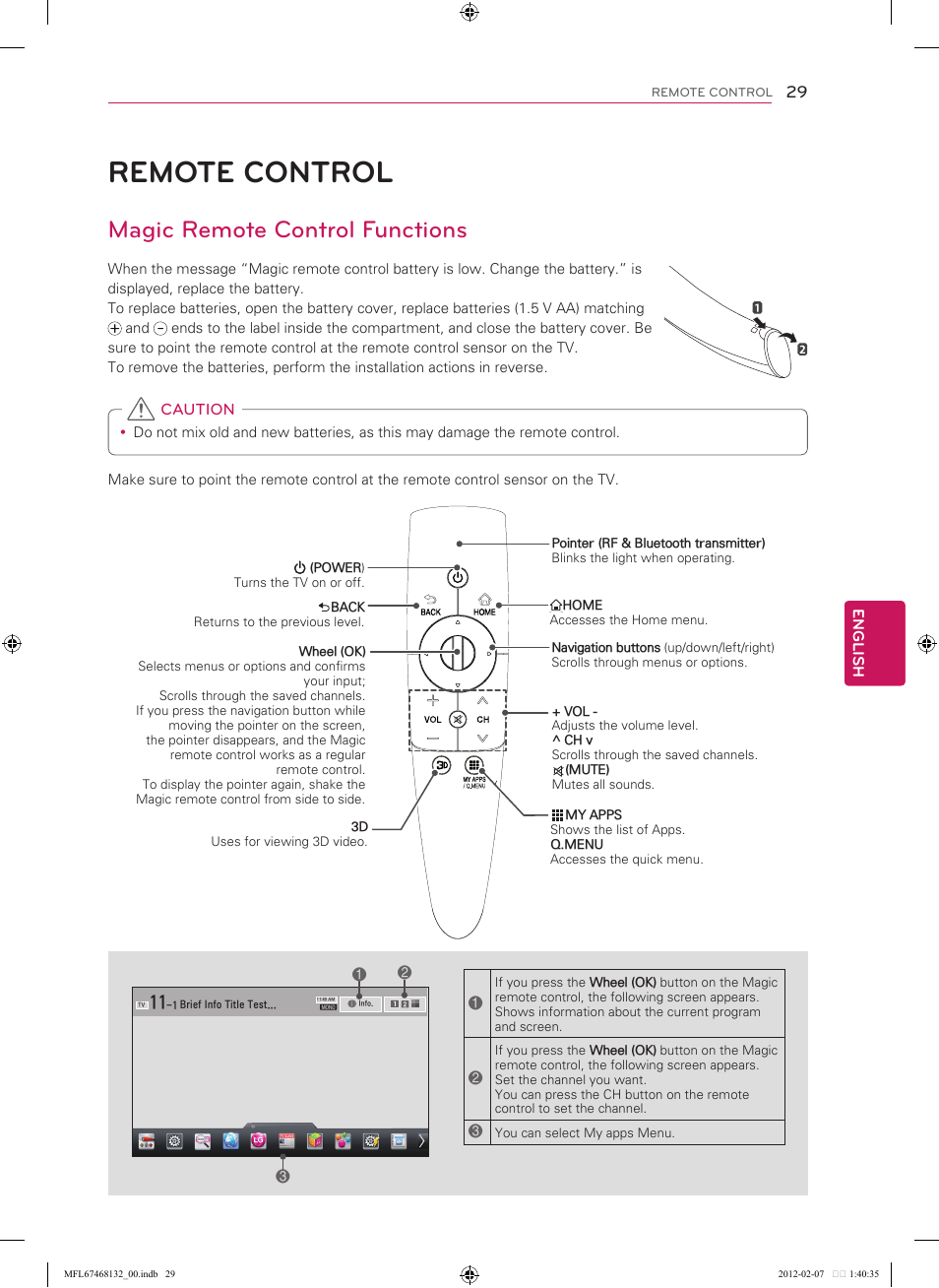 29 remote control, Magic remote control functions, See p.29) | Remote control | LG 47LM6200 User Manual | Page 29 / 44