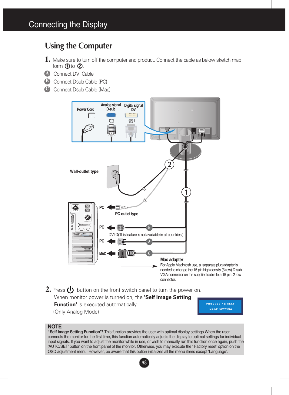 Using the computer, Connecting the display | LG L226WTQ-WF User Manual | Page 9 / 26