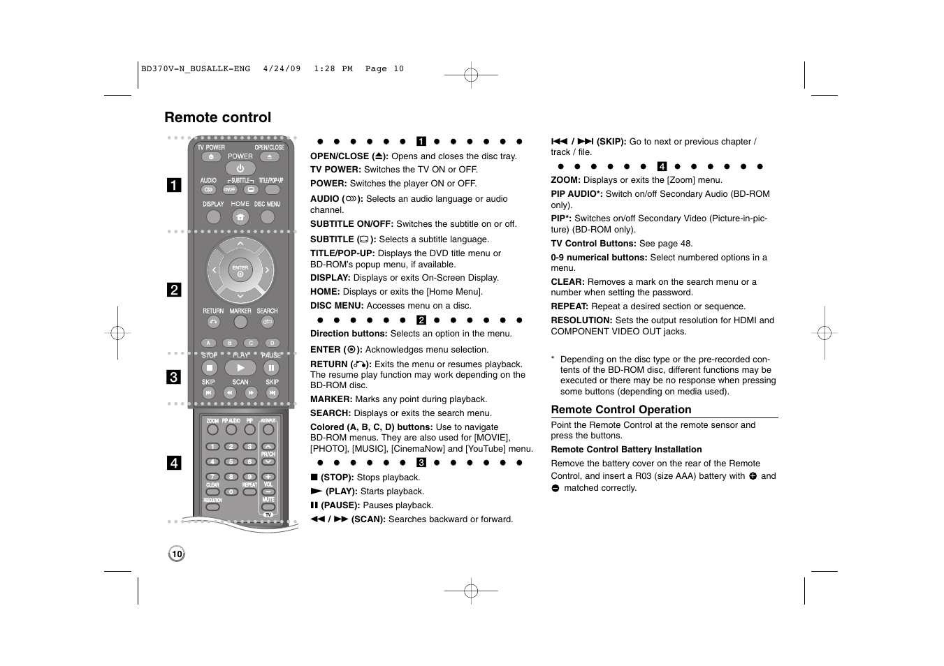 Remote control, Ab c d | LG BD370 User Manual | Page 10 / 56