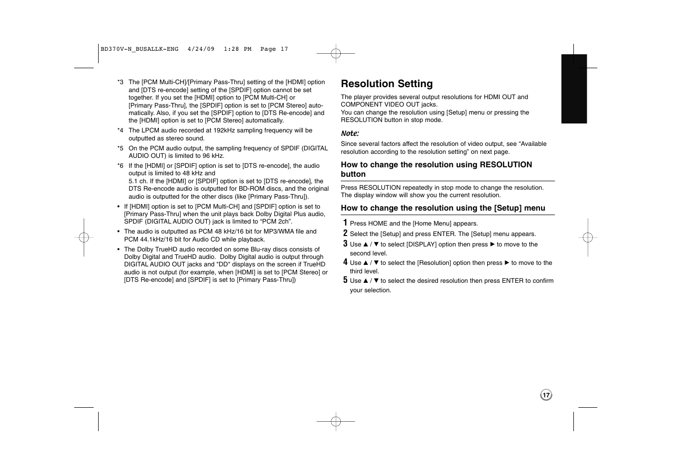 Resolution setting | LG BD370 User Manual | Page 17 / 56