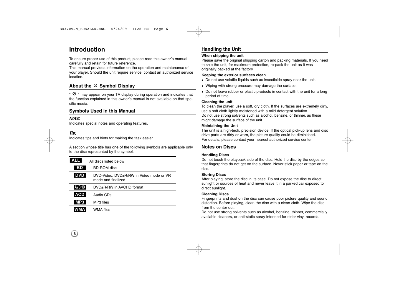 Introduction | LG BD370 User Manual | Page 6 / 56